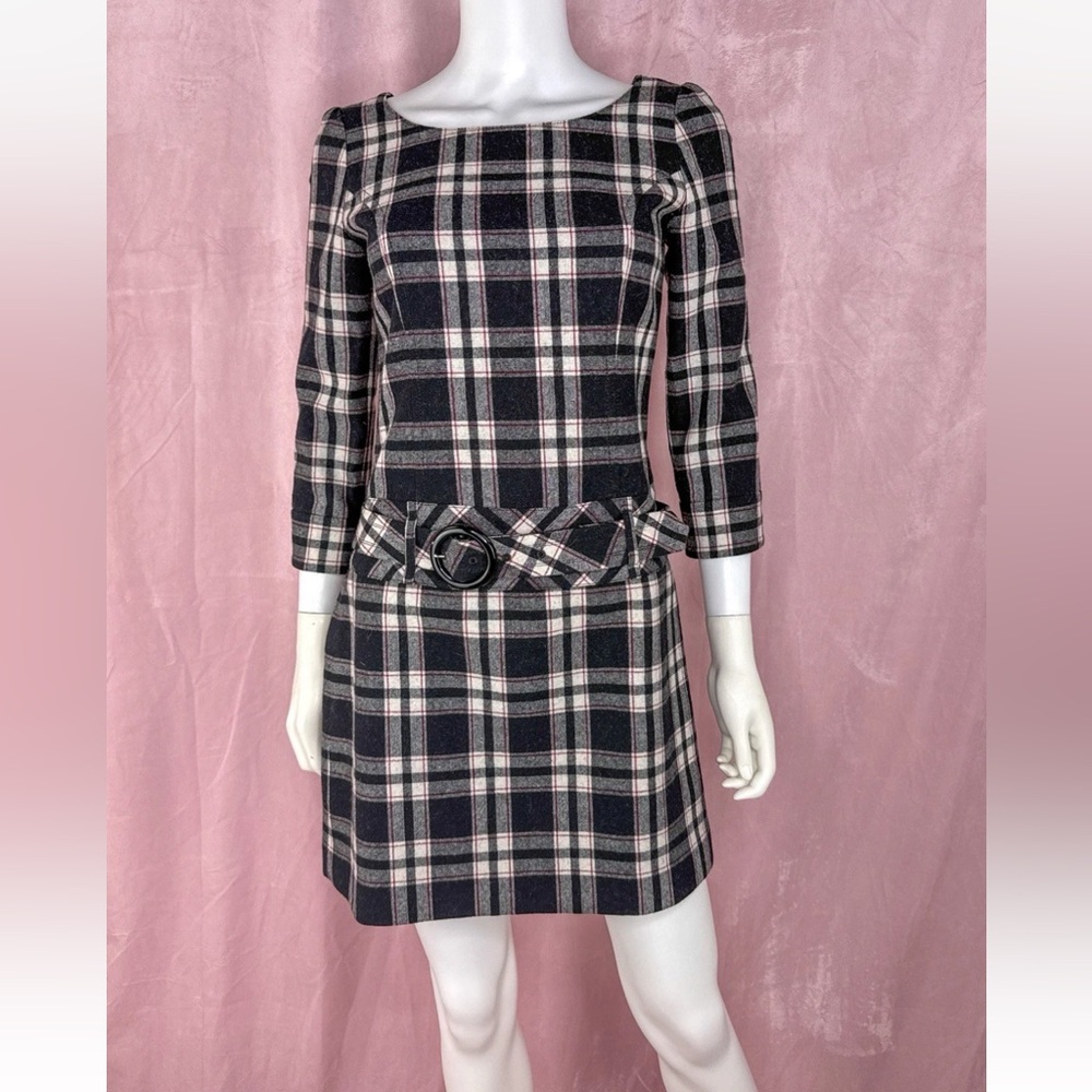 QUEENS COURT  Womens Gray Plaid Mini Dress Size 2 Belted Japan Authentic